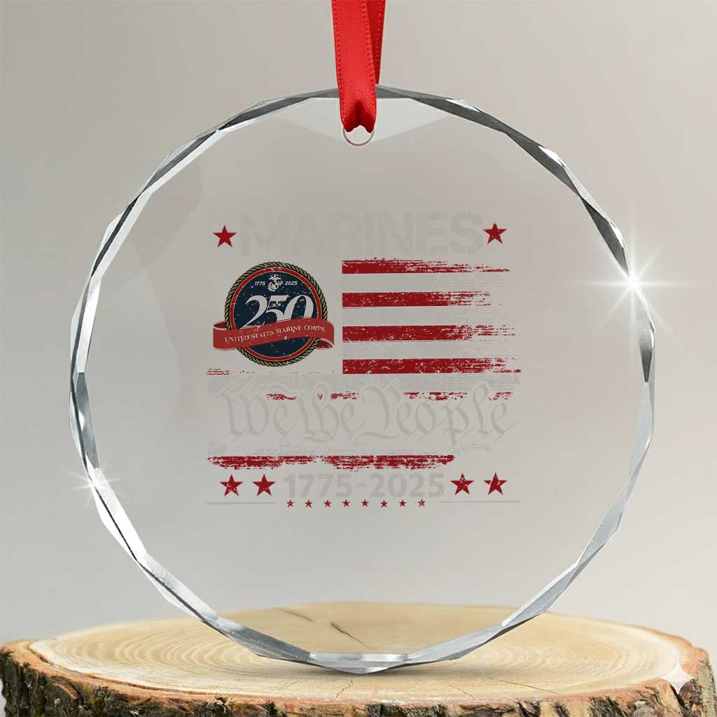 Marine Veteran 250th Anniversary Crystal Glass Ornament Retro Patriotic Military Gift American Flag TS10 Transparent Glass 3'' Circle Print Your Wear