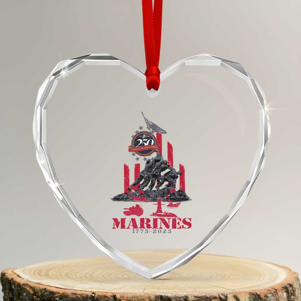 Marine Veteran 250th Anniversary Heart Crystal Glass Ornament Retro Military Corps American Flag TS10 Transparent Glass 3'' Heart Print Your Wear