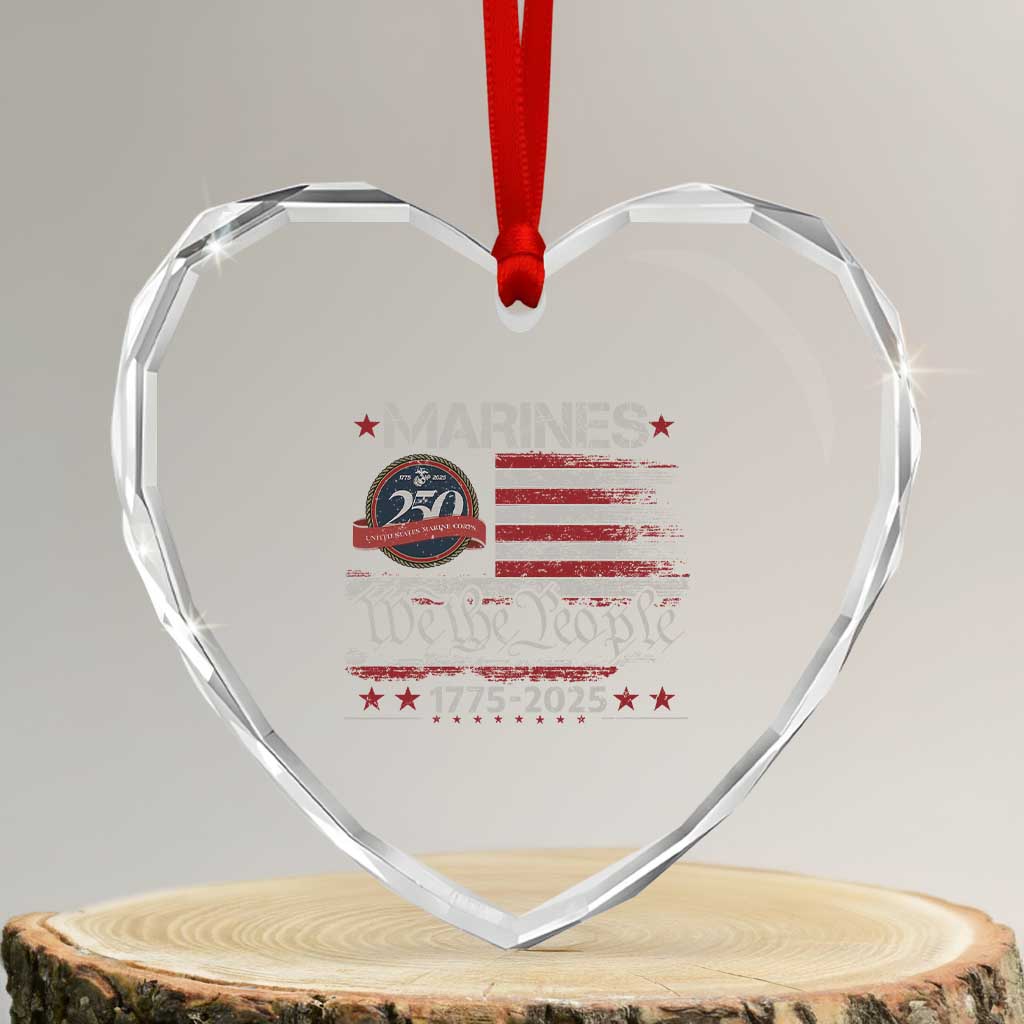 Marine Veteran 250th Anniversary Heart Crystal Glass Ornament Retro Patriotic Military Gift American Flag TS10 Transparent Glass 3'' Heart Print Your Wear