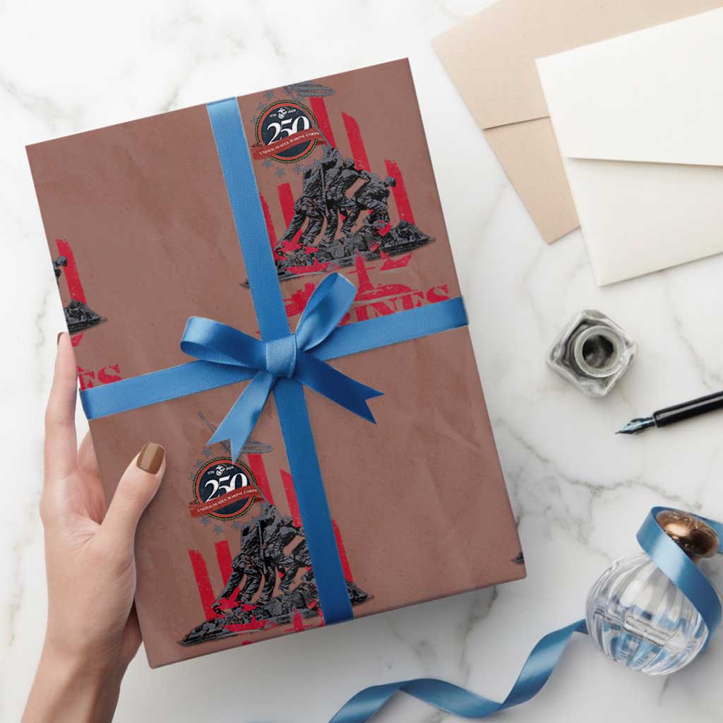 Marine Veteran 250th Anniversary Wrapping Paper Roll Retro Military Corps American Flag TS10 Mocha Print Your Wear