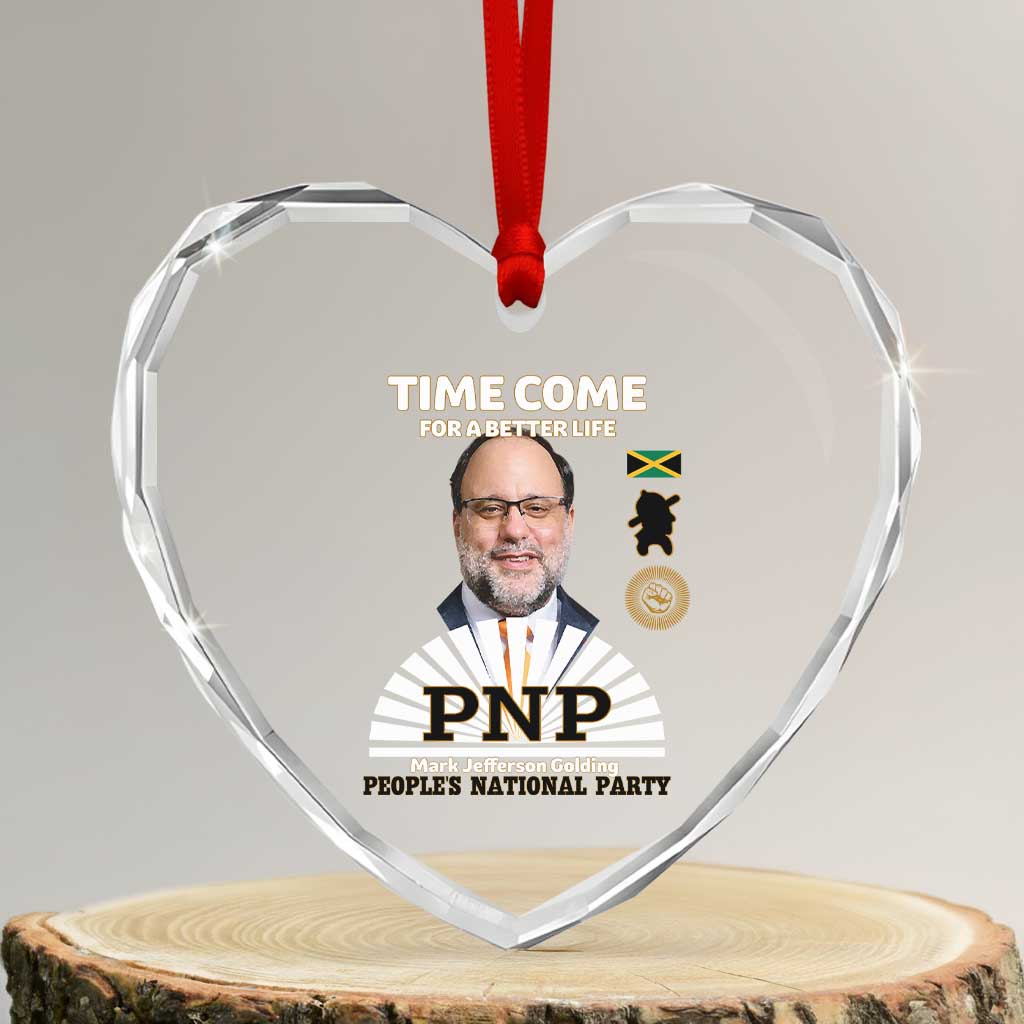 Mark Golding PNP Supporter Heart Crystal Glass Ornament Time Come for a Better Life Jamaica Politics People's National Party TS02 Transparent Glass 3'' Heart Print Your Wear