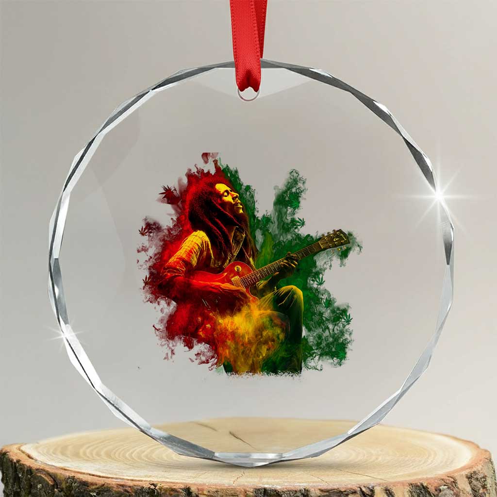 Marley Guitarist Crystal Glass Ornament Smoke Cannabis Leaf 420 Rastafari Rasta Reggae Music TS10 Transparent Glass 3'' Circle Print Your Wear