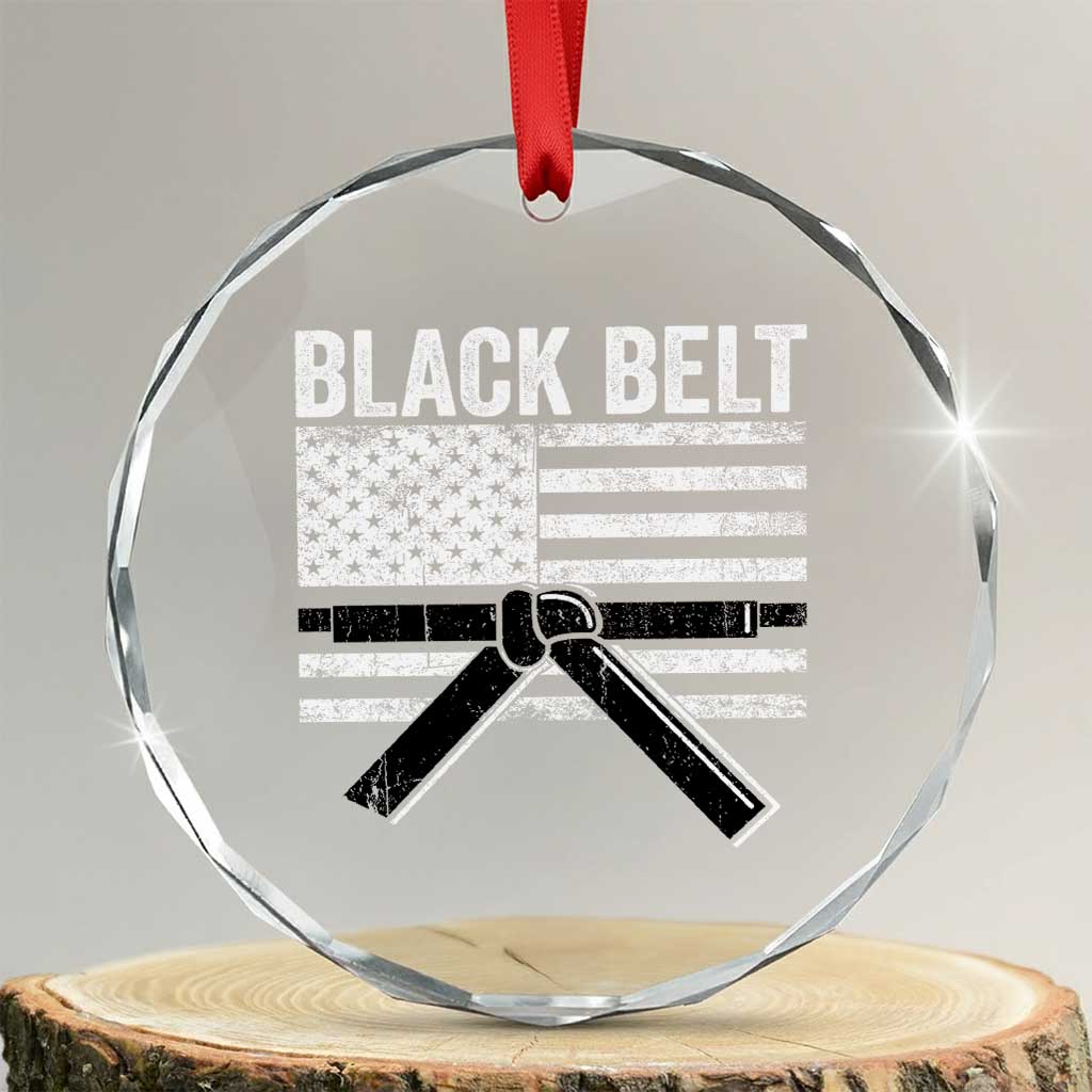 Martial Arts Karate Black Belt Crystal Glass Ornament Retro Vintage American Flag TS10 Transparent Glass 3'' Circle Print Your Wear