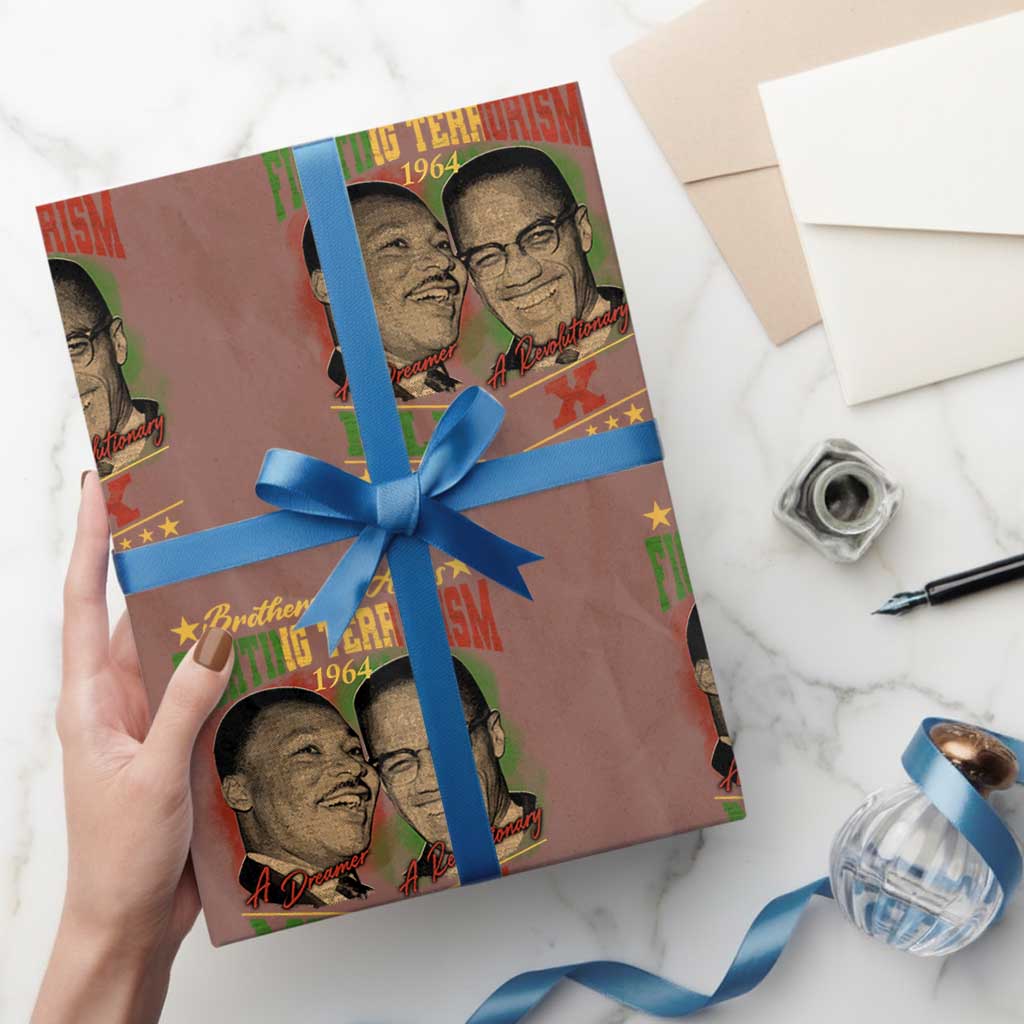 Martin Luther King And Malcolm X Wrapping Paper Roll Brothers In Arms Fighting Terrorism 1964 Black History TS11 Mocha Print Your Wear