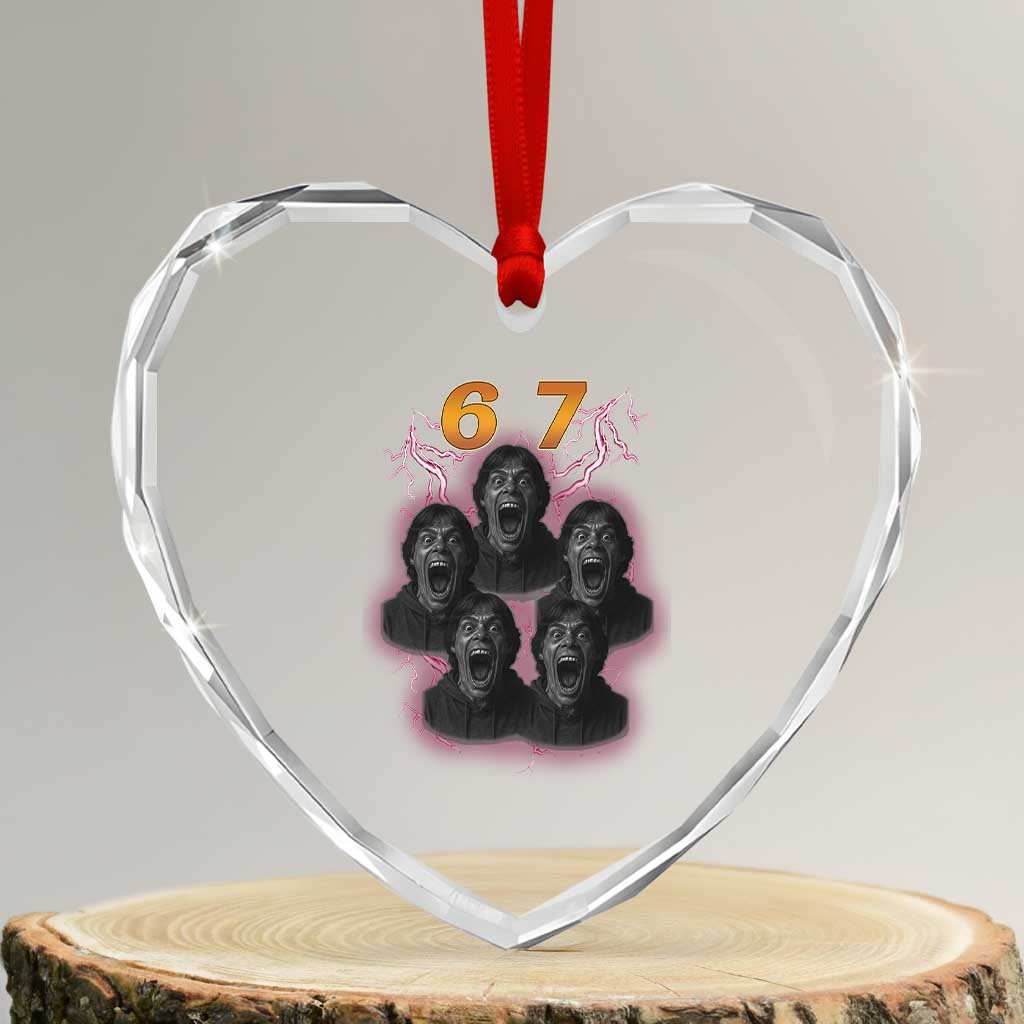 Mason 6 7 Meme Graphic Heart Crystal Glass Ornament Six Seven 67 Meme Horror Edit Bootleg TS02 Transparent Glass 3'' Heart Print Your Wear