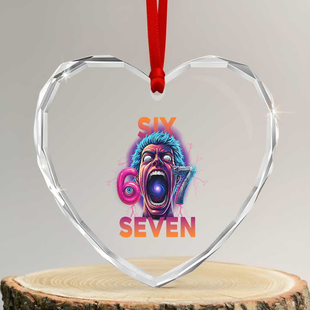 Mason 67 Chaos Edition Heart Crystal Glass Ornament Psychedelic Screaming Six Seven Meme TS02 Transparent Glass 3'' Heart Print Your Wear