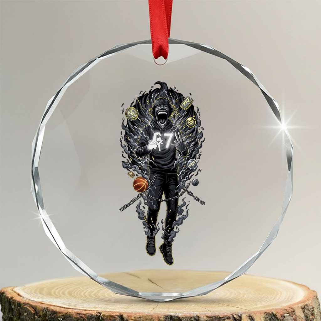 Mason 67 Energy Overload Crystal Glass Ornament Six Seven Meme Lightning Horror Devil Edit TS02 Transparent Glass 3'' Circle Print Your Wear