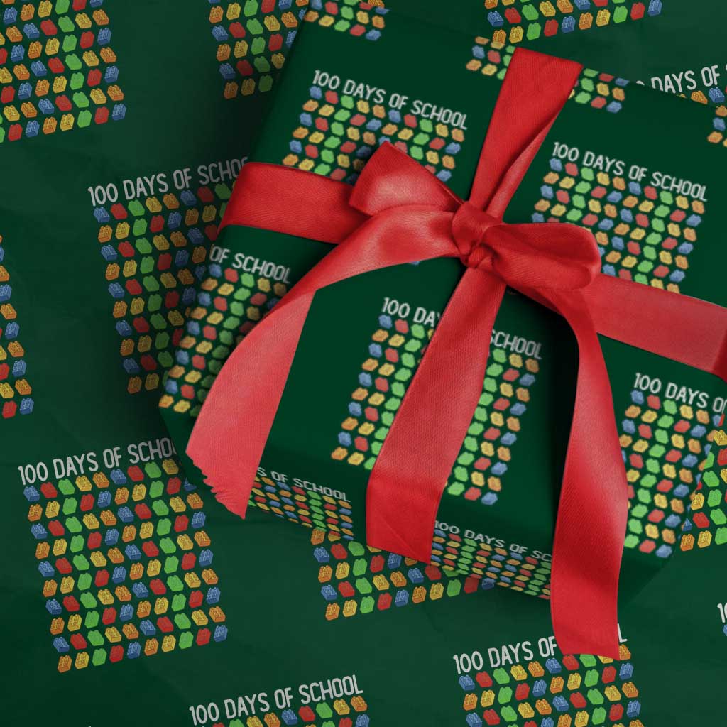 Master Builder 100 Days of School Wrapping Paper Roll Funny Toy Building Blocks Gift TS01 Green Print Your Wear