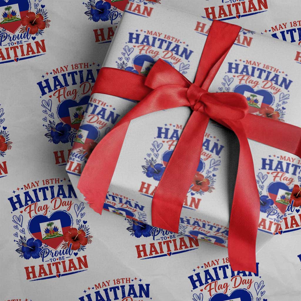 May 18th Haitian Flag Day Floral Hibiscus Wrapping Paper Roll Proud To Be Haitian Heritage Pride TS02 White Print Your Wear
