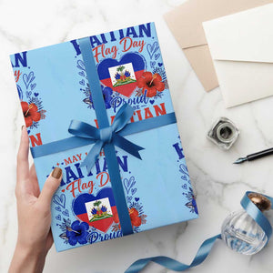 May 18th Haitian Flag Day Floral Hibiscus Wrapping Paper Roll Proud To Be Haitian Heritage Pride TS02 Light Blue Print Your Wear