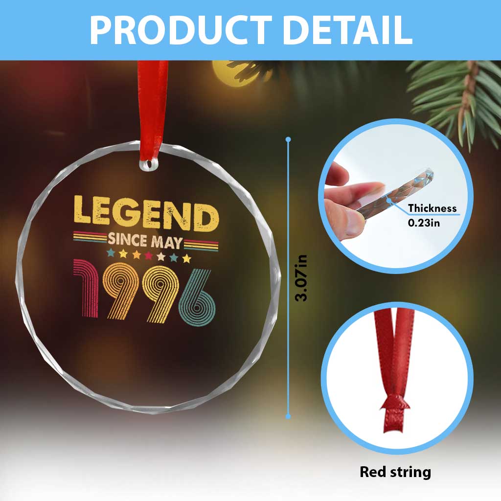 May 30th Birthday Crystal Glass Ornament Legends Since May 1996 Retro Bday TS11 Print Your Wear