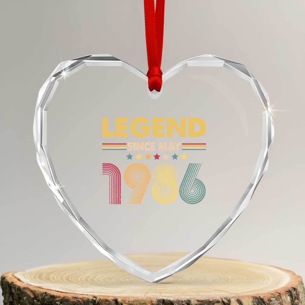 May 40th Birthday Heart Crystal Glass Ornament Legends Since May 1986 Retro Bday TS11 Transparent Glass 3'' Heart Print Your Wear