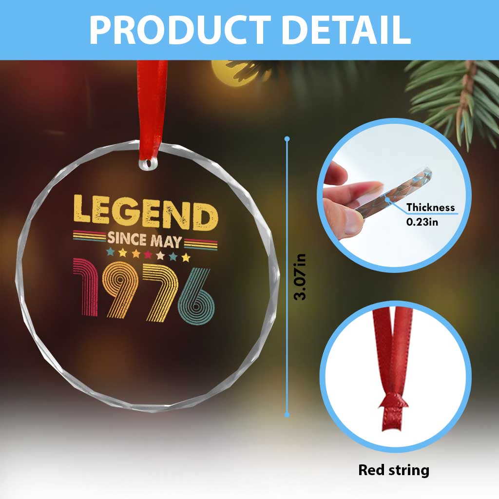 May 50th Birthday Crystal Glass Ornament Legends Since May 1976 Retro Bday TS11 Print Your Wear