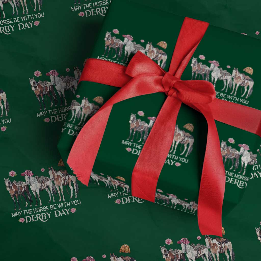 May The Horse Be With You Derby Day 2026 Wrapping Paper Roll Funny Horse Racing Triple Horse Equestrian Graphic TS02 Green Print Your Wear