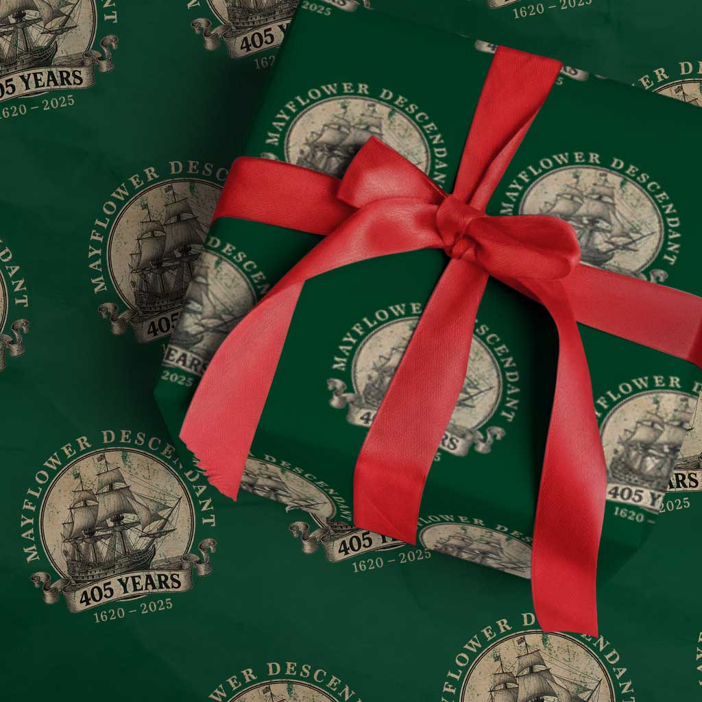 Mayflower Descendant Wrapping Paper Roll 405 Years Pilgrim Fathers Thanksgiving History TS11 Green Print Your Wear