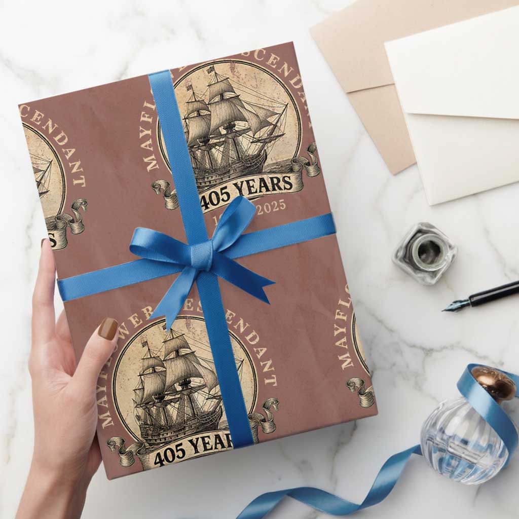Mayflower Descendant Wrapping Paper Roll 405 Years Pilgrim Fathers Thanksgiving History TS11 Mocha Print Your Wear