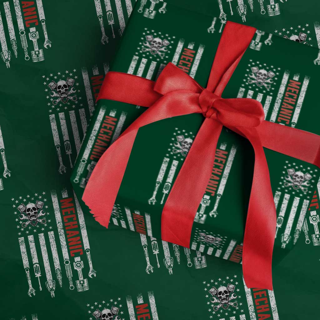 Mechanic American Flag Vintage Skull Auto Repair Handyman Wrapping Paper Roll TS11 Green Print Your Wear