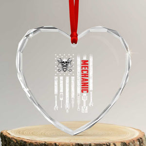 Mechanic American Flag Vintage Skull Auto Repair Handyman Heart Crystal Glass Ornament