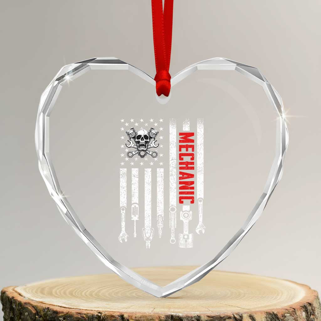 Mechanic American Flag Vintage Skull Auto Repair Handyman Heart Crystal Glass Ornament TS11 Transparent Glass 3'' Heart Print Your Wear