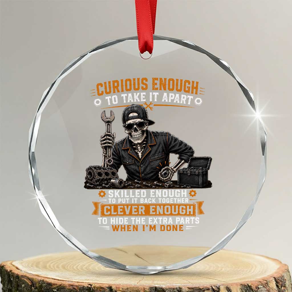 Mechanic Skeleton Crystal Glass Ornament Curious Enough to Take It Apart Car Auto Repair Garage