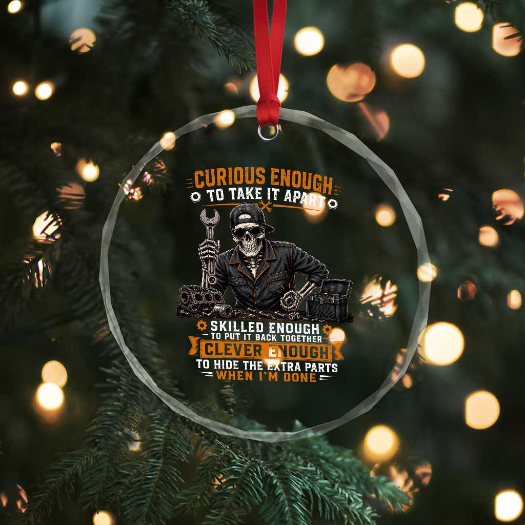 Mechanic Skeleton Crystal Glass Ornament Curious Enough to Take It Apart Car Auto Repair Garage