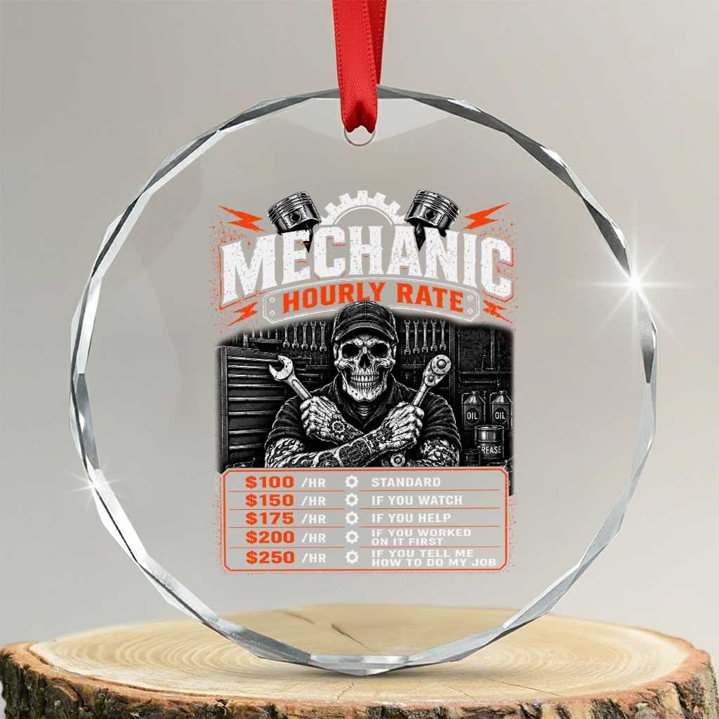 Mechanic Skeleton Crystal Glass Ornament Funny Hourly Rate Auto Car Garage Labor Rates