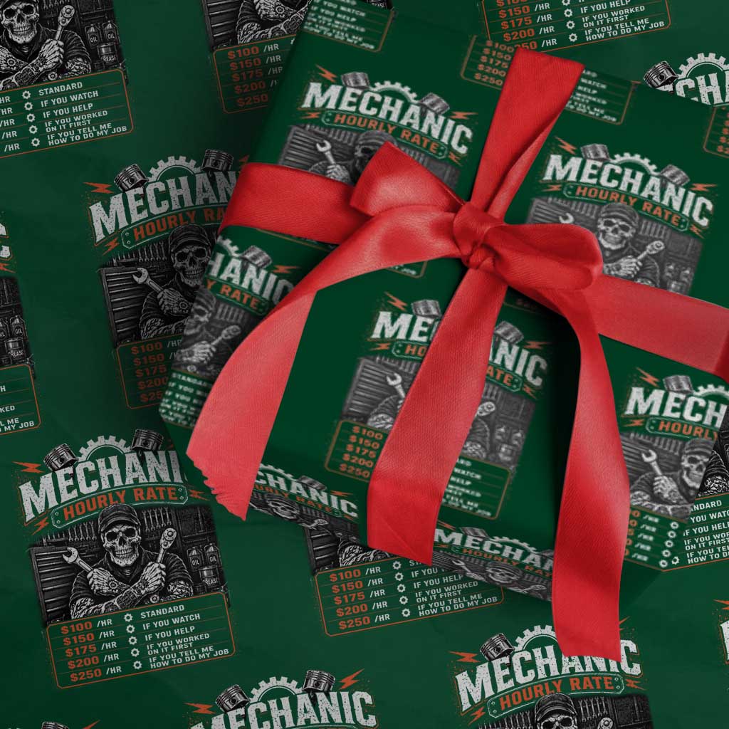 Mechanic Skeleton Wrapping Paper Roll Funny Hourly Rate Auto Car Garage Labor Rates TS10 Green Print Your Wear