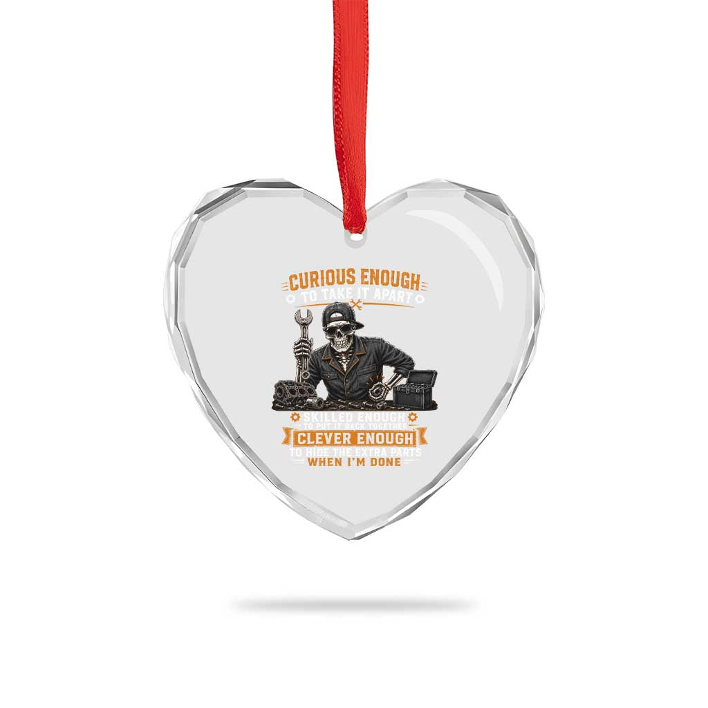 Mechanic Skeleton Heart Crystal Glass Ornament Curious Enough to Take It Apart Car Auto Repair Garage