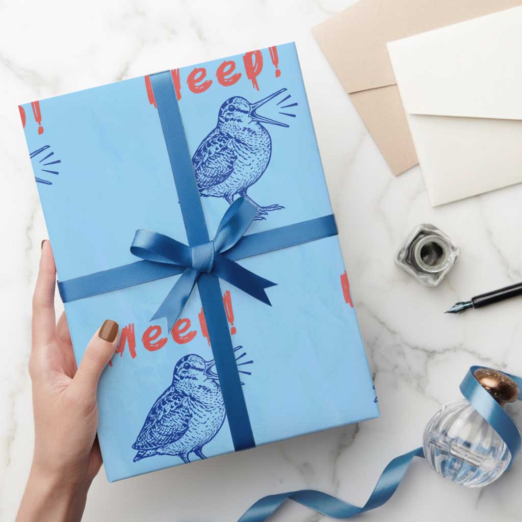 Meep Woodcock Wrapping Paper Roll Cute Bird Meme TS14 Light Blue Print Your Wear