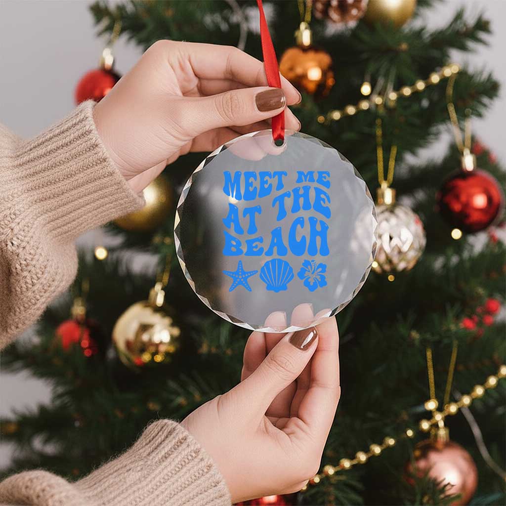 Meet Me At The Beach Crystal Glass Ornament Tropical Summer Vacation Graphic