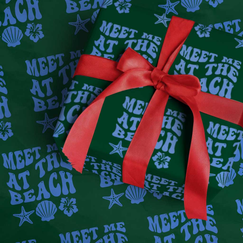 Meet Me At The Beach Wrapping Paper Roll Tropical Summer Vacation Graphic