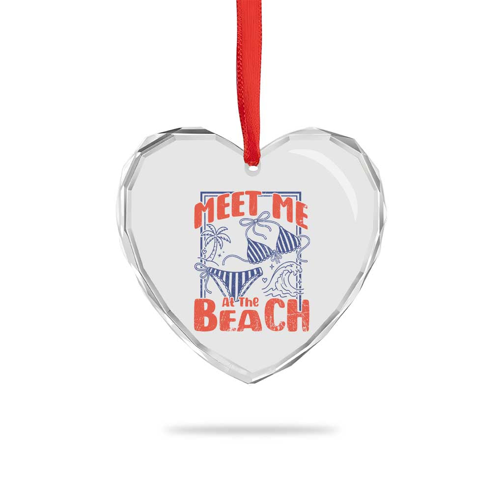 Meet Me At The Beach Heart Crystal Glass Ornament Summer Girls Trip Bikini Lover Gift
