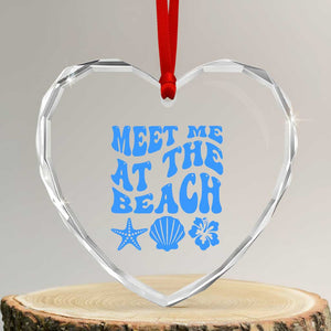 Meet Me At The Beach Heart Crystal Glass Ornament Tropical Summer Vacation Graphic
