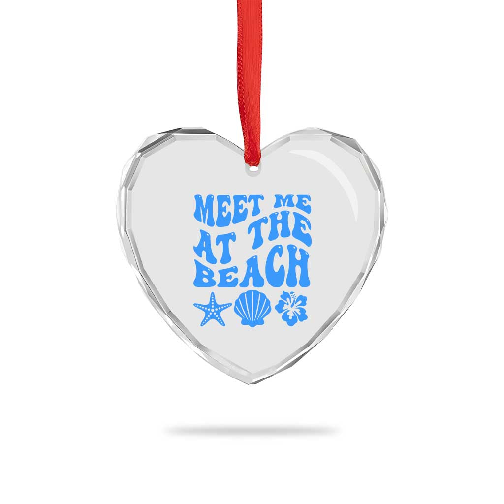 Meet Me At The Beach Heart Crystal Glass Ornament Tropical Summer Vacation Graphic