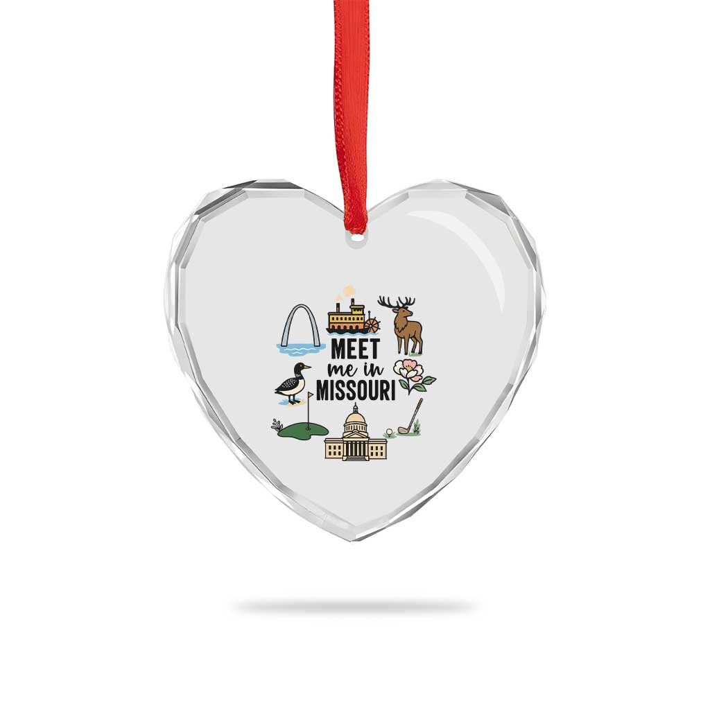 Meet Me in Missouri State Map Souvenir Heart Crystal Glass Ornament