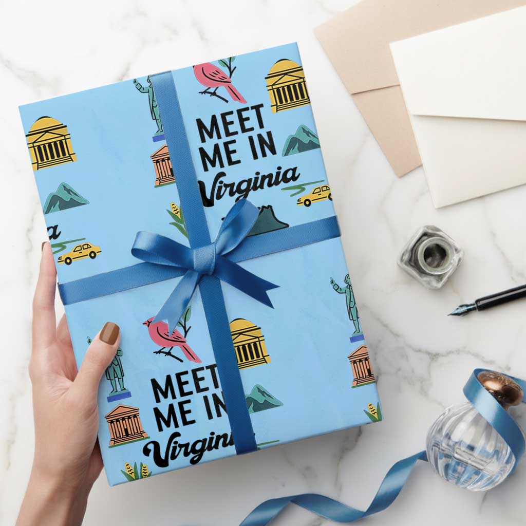 Meet Me in Virginia Wrapping Paper Roll Travel Souvenir East Coast State Pride TS14 Light Blue Print Your Wear