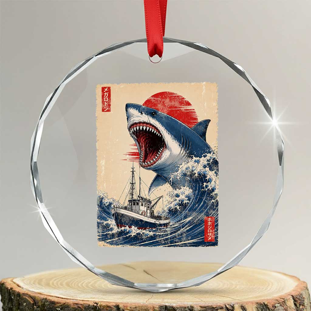 Megalodon Shark Japanese Vintage Graphic Ukiyo e Art Crystal Glass Ornament TS11 Transparent Glass 3'' Circle Print Your Wear