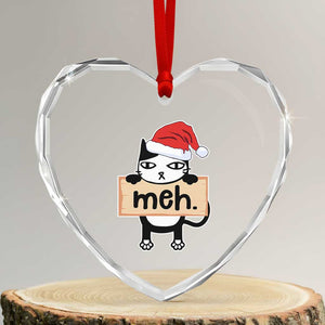 Meh Black Cat Sarcastic Funny Xmas Heart Crystal Glass Ornament TS09 Transparent Glass 3'' Heart Print Your Wear