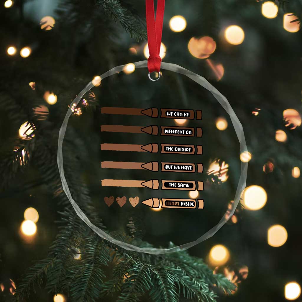 Melanin Black Teacher Crystal Glass Ornament We Can Be Different On The Outside But We Have The Same Heart Inside TS11 Print Your Wear