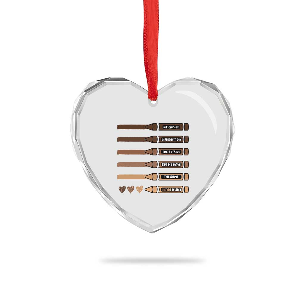 Melanin Black Teacher Heart Crystal Glass Ornament We Can Be Different On The Outside But We Have The Same Heart Inside TS11 Print Your Wear