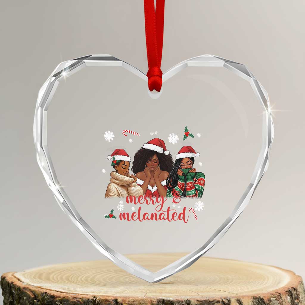 Melanin Christmas Heart Crystal Glass Ornament Merry And Melanated Holiday Gift For Girl TS12 Transparent Glass 3'' Heart Print Your Wear