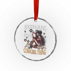Melanin Cowgirl Crystal Glass Ornament Boots & Bling It's A Cowgirl Thing Black History - Print Your Wear