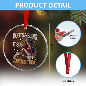 Melanin Cowgirl Crystal Glass Ornament Boots & Bling It's A Cowgirl Thing Black History - Print Your Wear