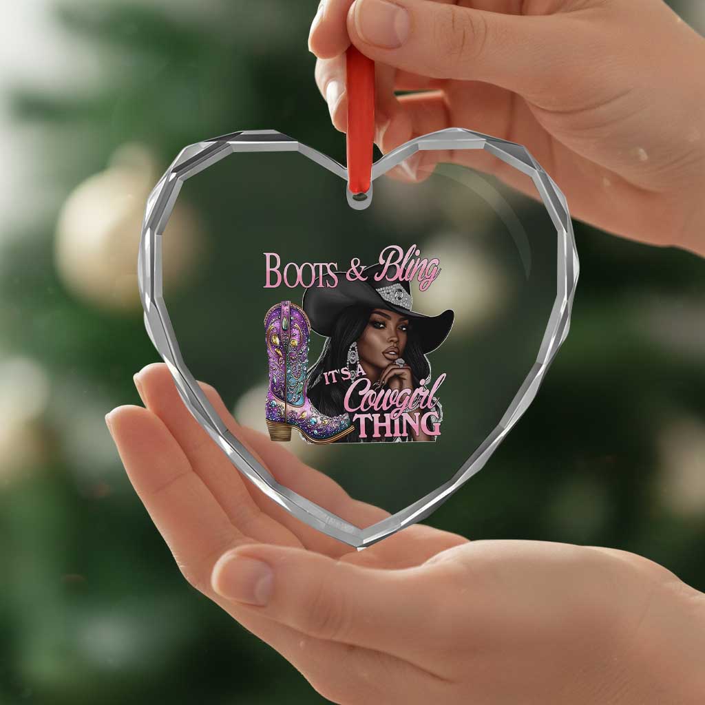 Melanin Cowgirl Heart Crystal Glass Ornament Boots & Bling its a Cowgirl Thing Black Cowgirl Melanin TS02 Print Your Wear