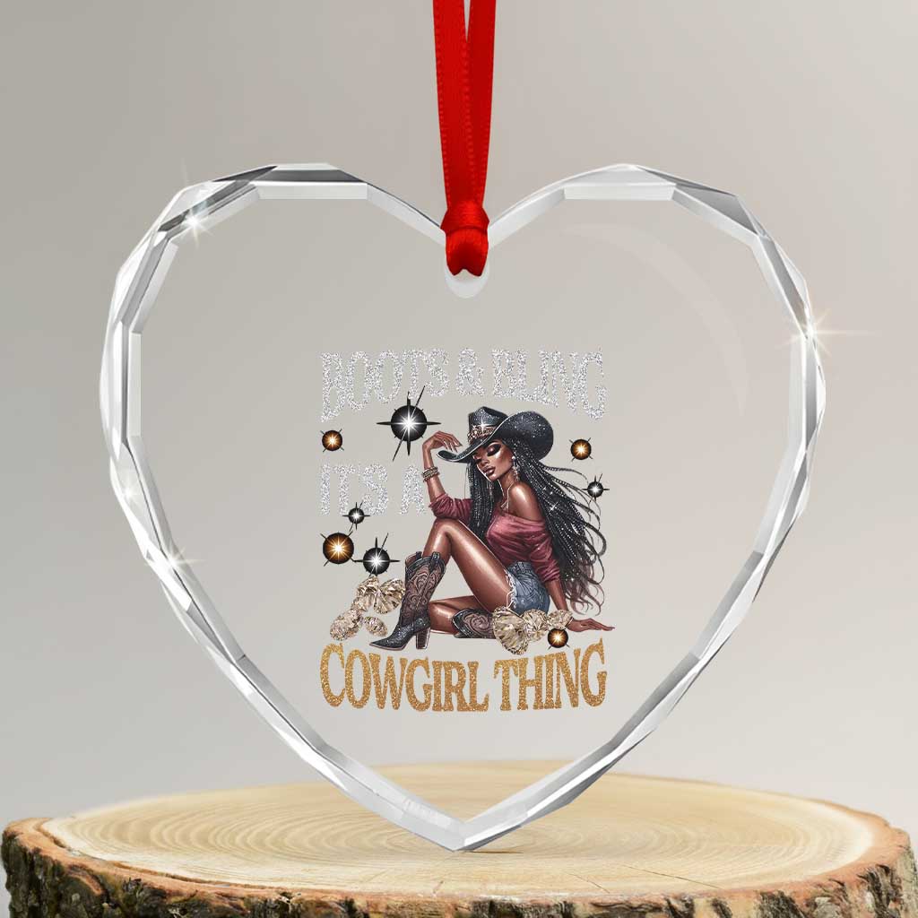 Melanin Cowgirl Heart Crystal Glass Ornament Boots & Bling It's A Cowgirl Thing Black History TS02 Transparent Glass 3'' Heart Print Your Wear
