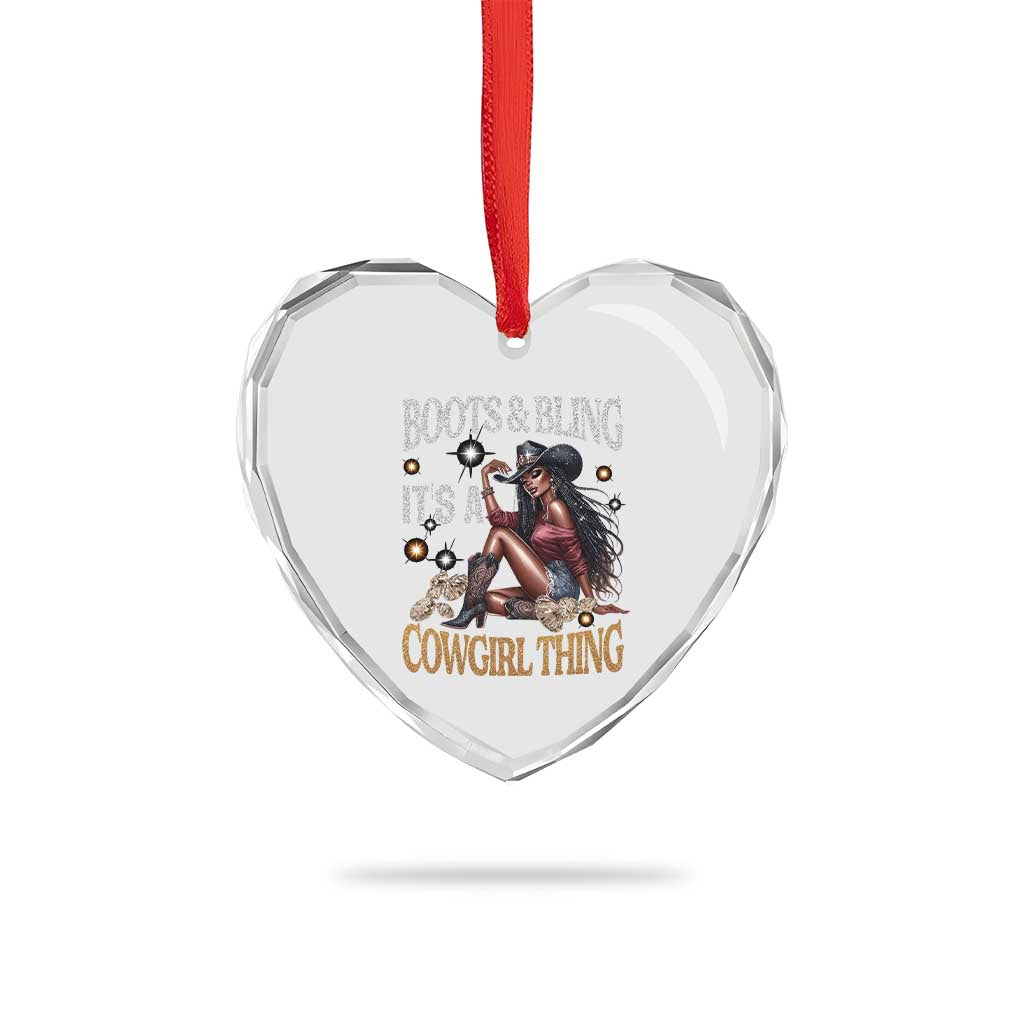 Melanin Cowgirl Heart Crystal Glass Ornament Boots & Bling It's A Cowgirl Thing Black History TS02 Print Your Wear