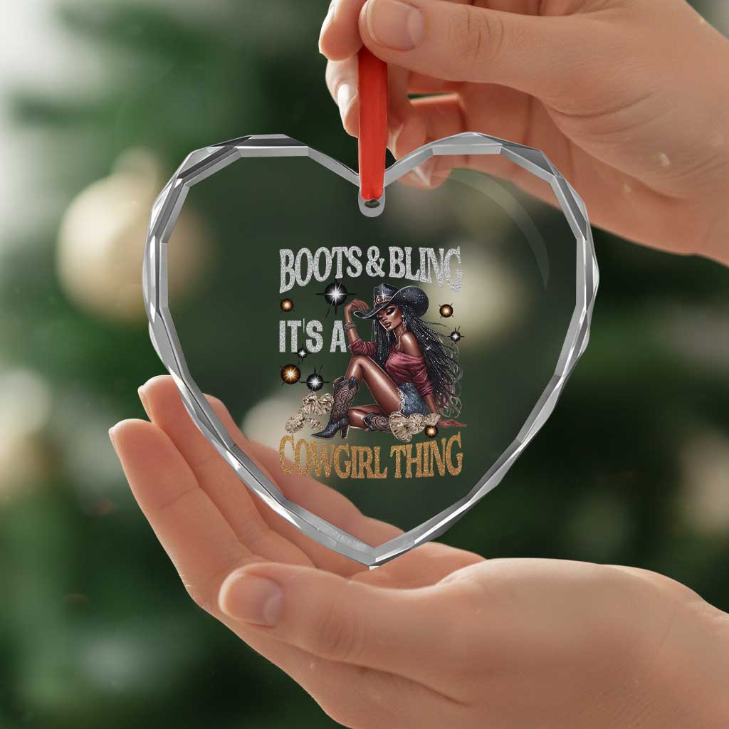 Melanin Cowgirl Heart Crystal Glass Ornament Boots & Bling It's A Cowgirl Thing Black History TS02 Print Your Wear
