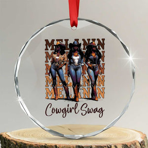 Melanin Cowgirl Swag Crystal Glass Ornament African American Cowgirls Black History Pride TS02 Transparent Glass 3'' Circle Print Your Wear