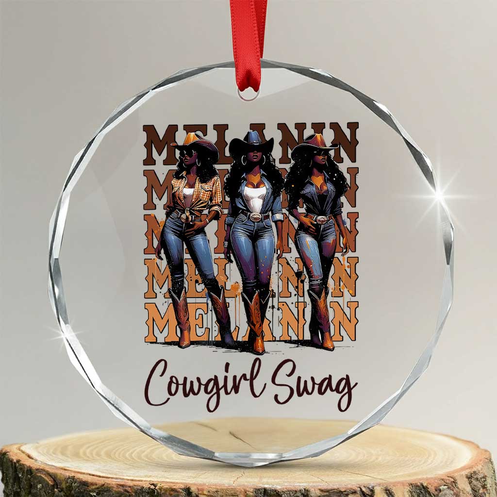 Melanin Cowgirl Swag Crystal Glass Ornament African American Cowgirls Black History Pride TS02 Transparent Glass 3'' Circle Print Your Wear
