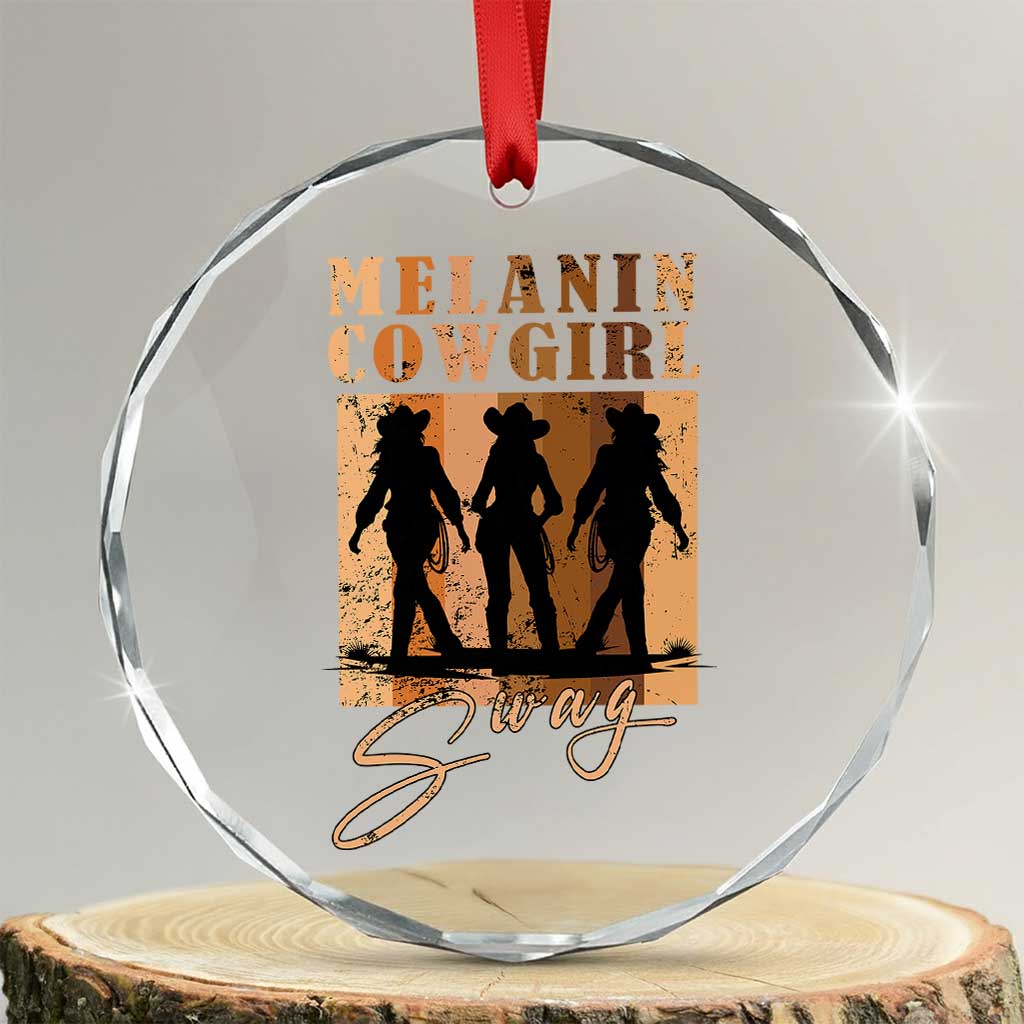 Melanin Cowgirl Swag Crystal Glass Ornament African American Cowgirls Black History Pride Retro TS02 Transparent Glass 3'' Circle Print Your Wear